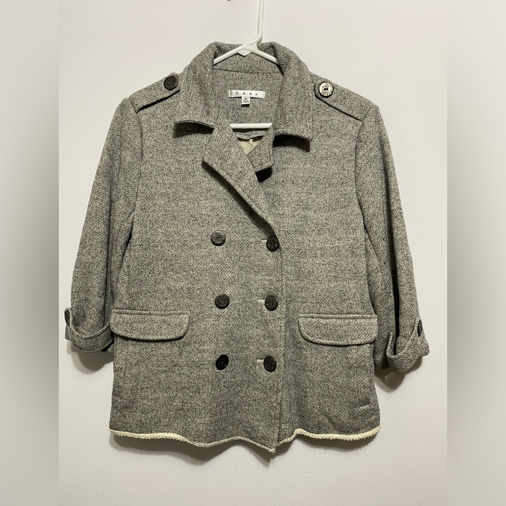 Cabi Double Breasted Jacket Size Medium  Buttons Pockets Stretch Heather Gray